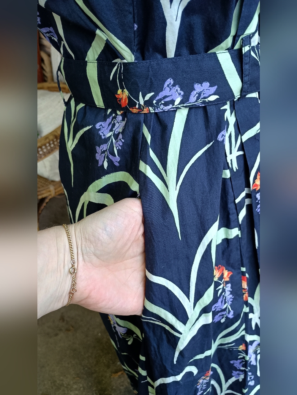 Maeve Anthropologie 100% Cotton Navy Floral Belted Maxi Dress_XS - Picture 8 of 11